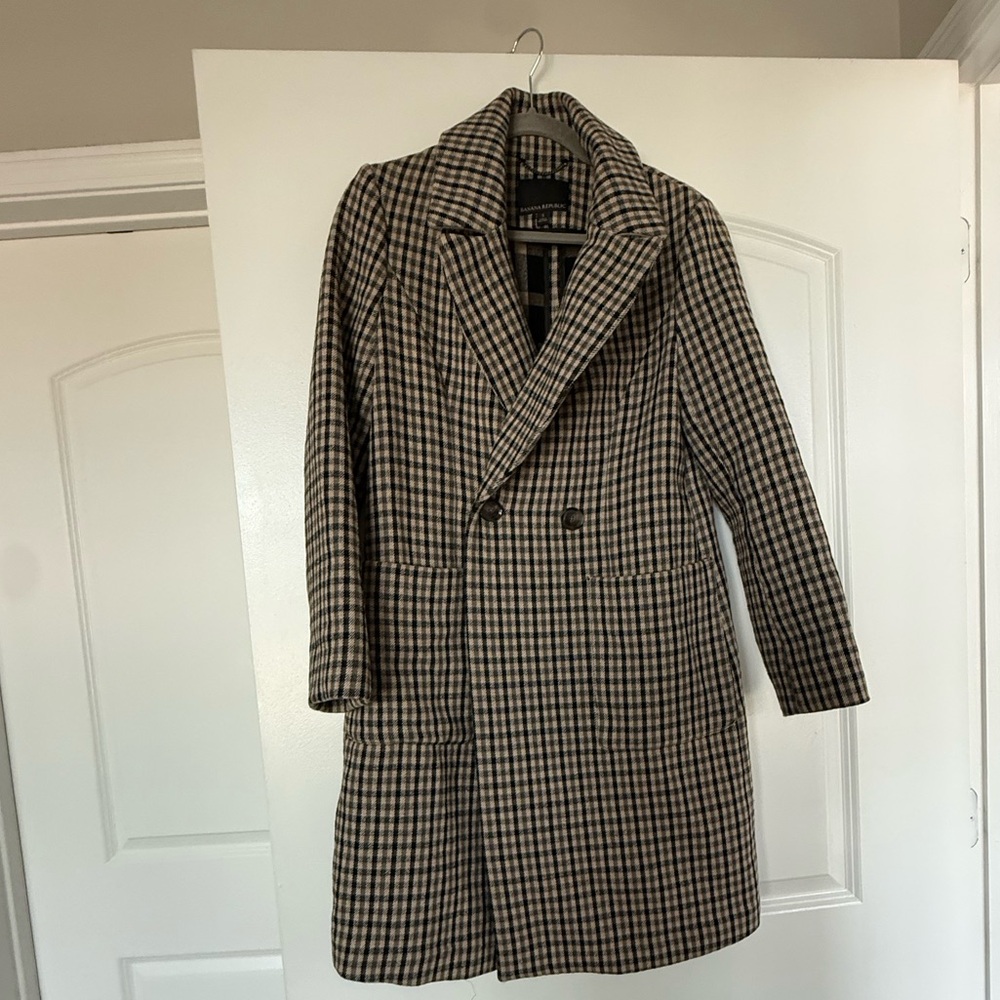 Banana Republic Women’s Plaid Wool-Blend Overcoat | Size Small